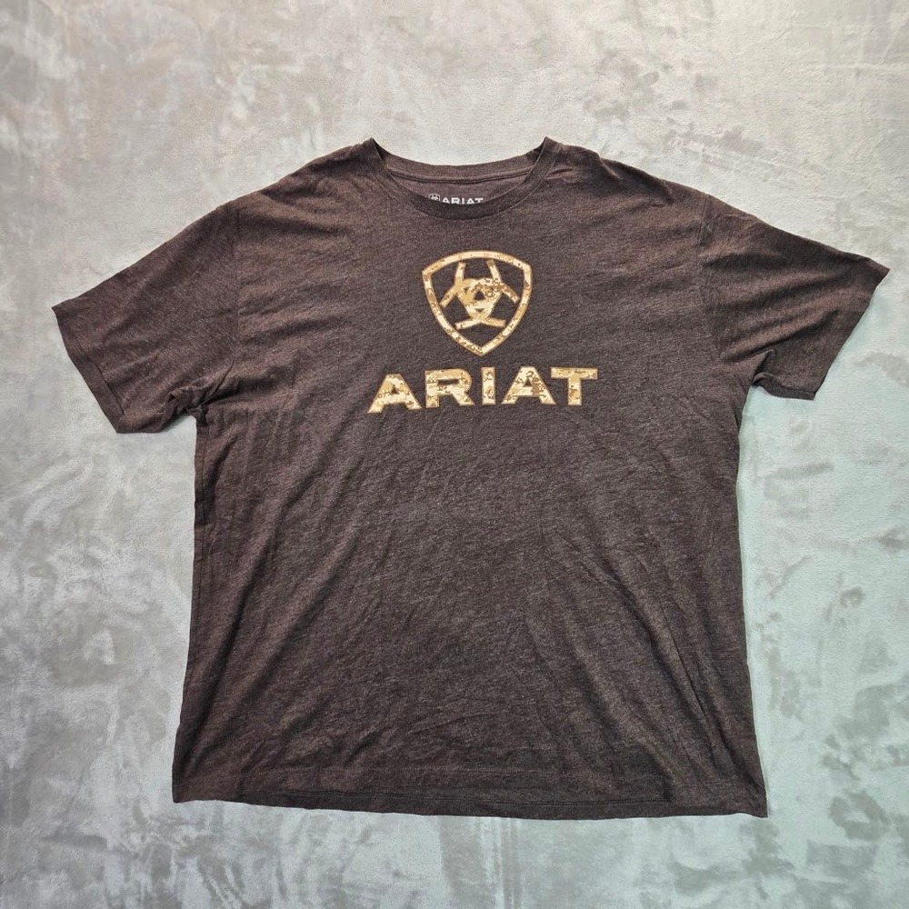 Ariat Mens XXL Brown Heather Digital Camo Logo Graphic T-Shirt Short Sleeve